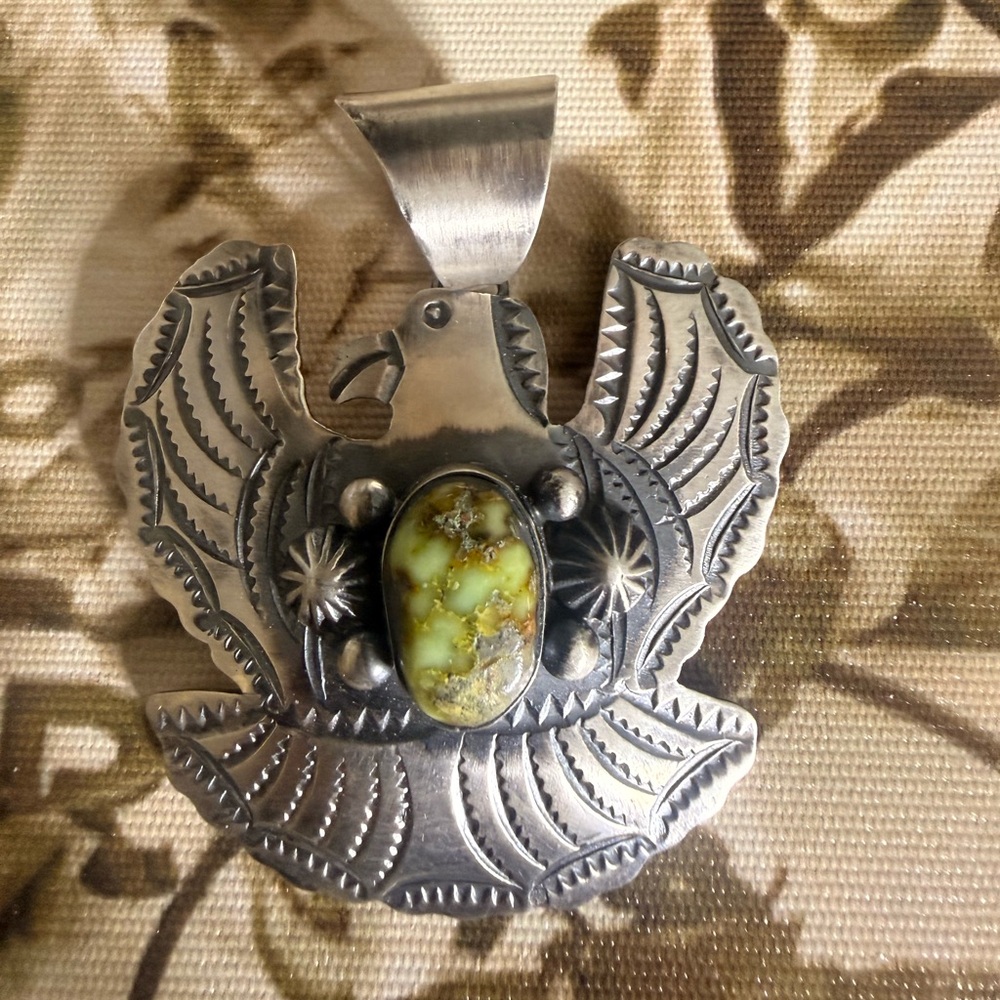 Native American artist Chimney Butte JC.  Palomino Thunderbird Pendent